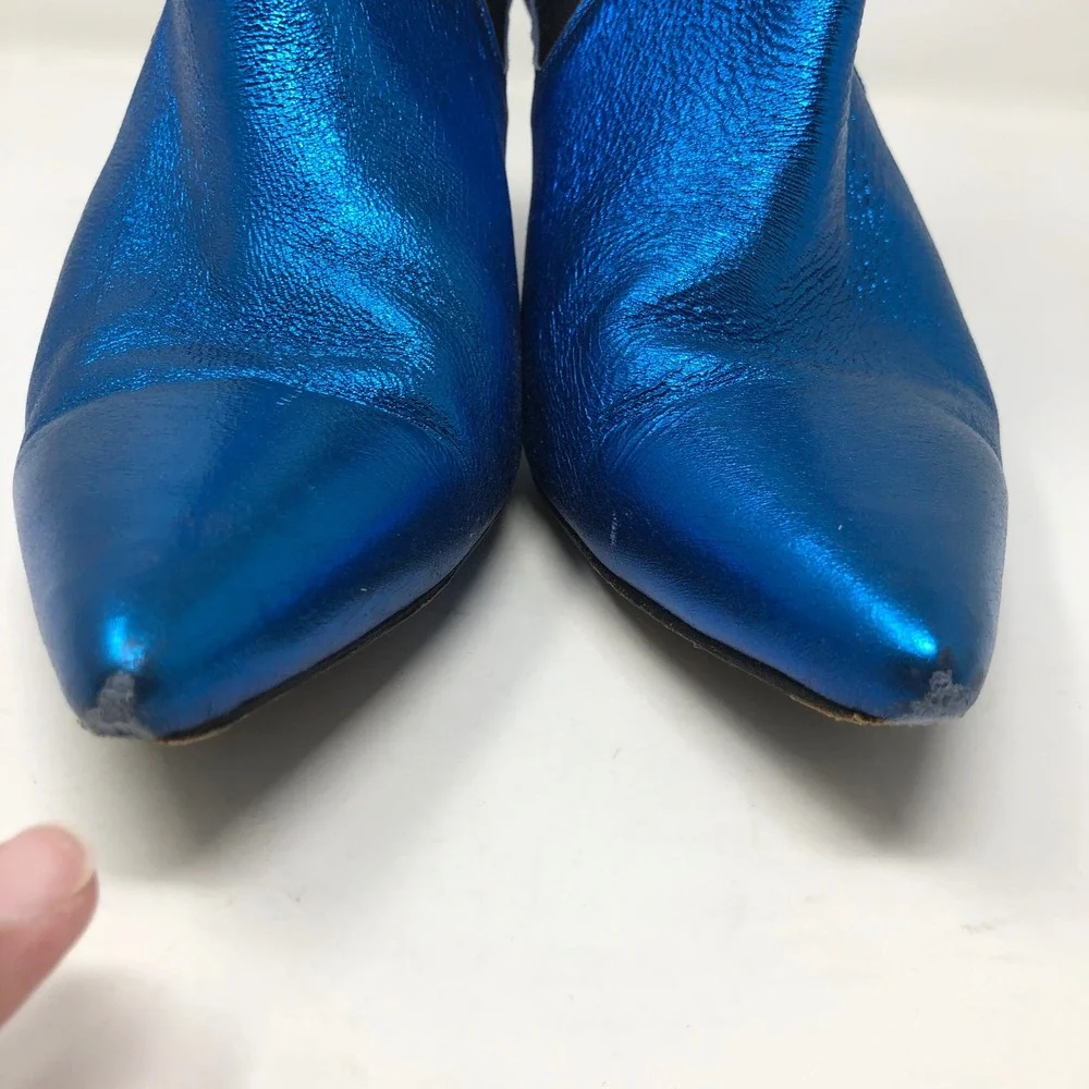 Anine Bing Metallic Blue Ankle Boots Womens 40 US 9 Electric Blue Pointed Kitten